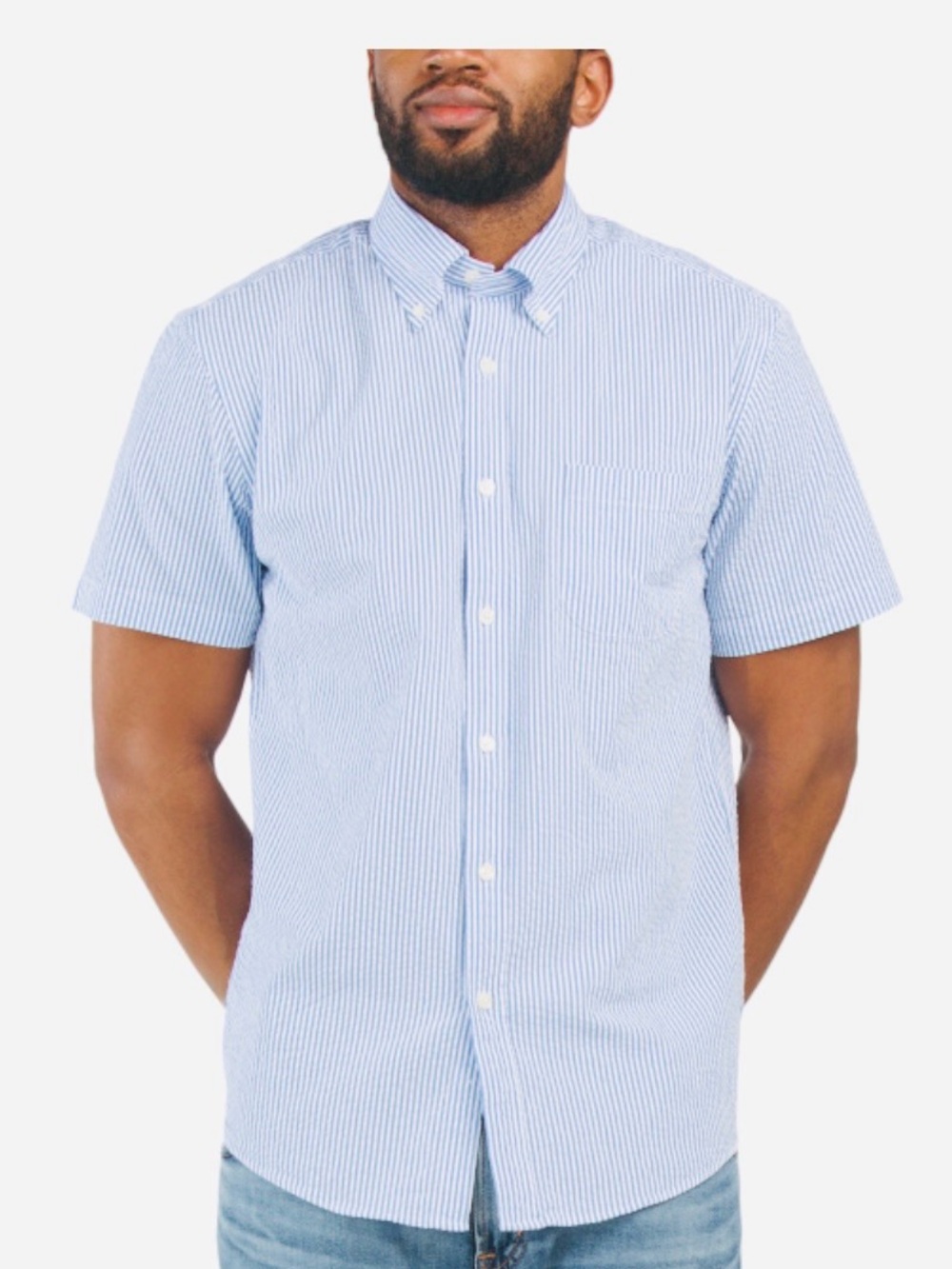 Brooks Brothers Light Blue Striped Short-Sleeve Button-Down Shirt